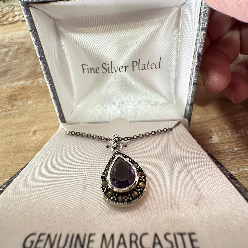 Necklace Genuine Marcasite Necklace Fine Silver Plated Necklace NIB